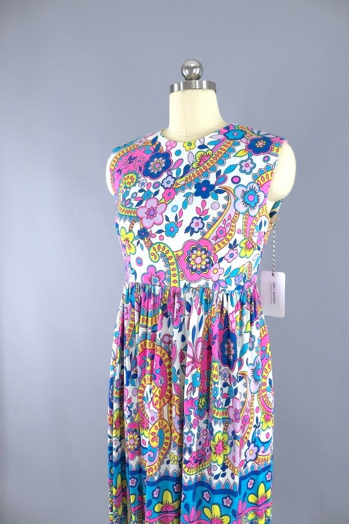 1960s Vintage Sundress / Mod Pink Floral Print-ThisBlueBird