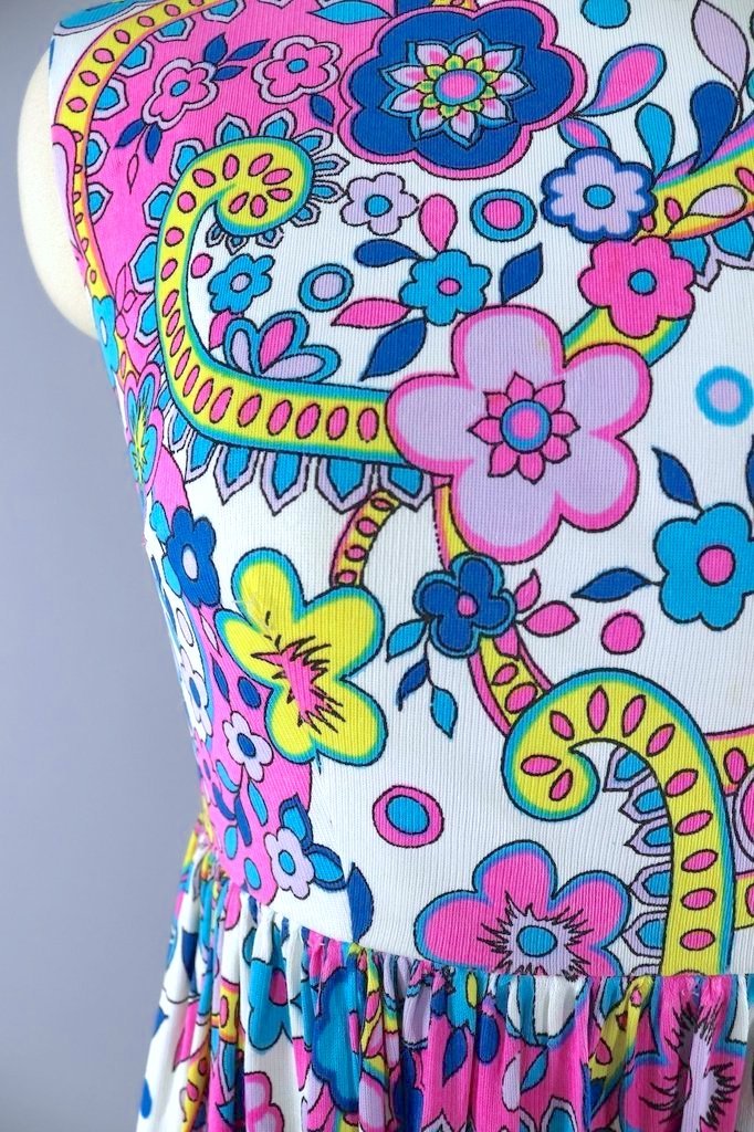 1960s Vintage Sundress / Mod Pink Floral Print-ThisBlueBird