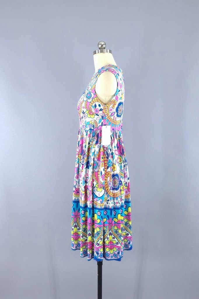 1960s Vintage Sundress / Mod Pink Floral Print-ThisBlueBird