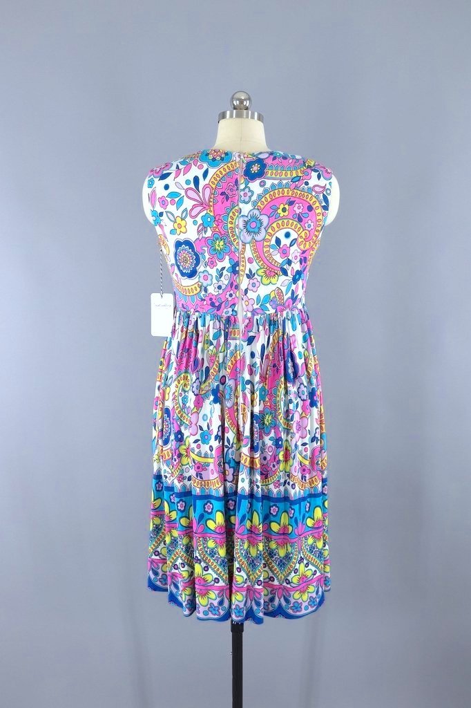 1960s Vintage Sundress / Mod Pink Floral Print-ThisBlueBird