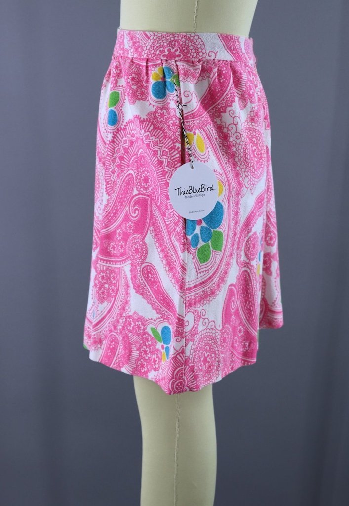 Vintage 1960s Mod Pink Paisley Print Shorts Culottes - ThisBlueBird