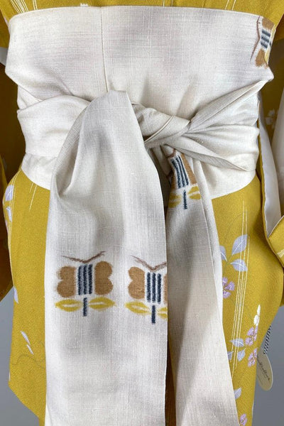 Vintage Mustard Gold Floral Kimono Robe-ThisBlueBird