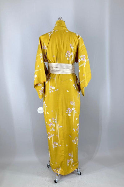 Vintage Mustard Gold Floral Kimono Robe-ThisBlueBird