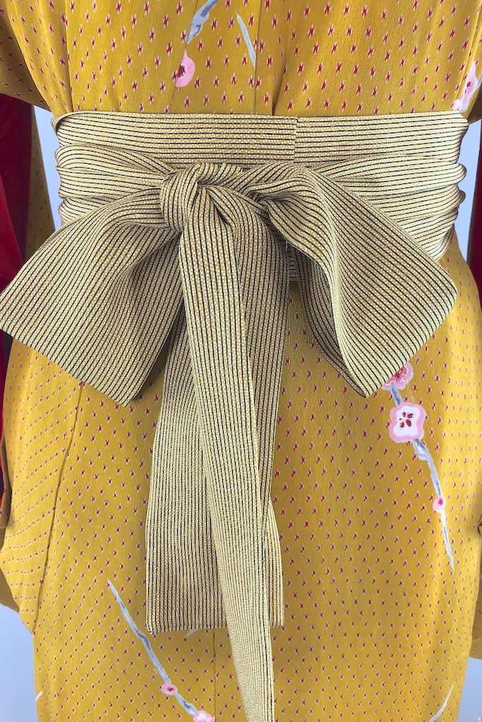 Vintage Mustard Gold Silk Kimono Robe-ThisBlueBird - Modern Vintage