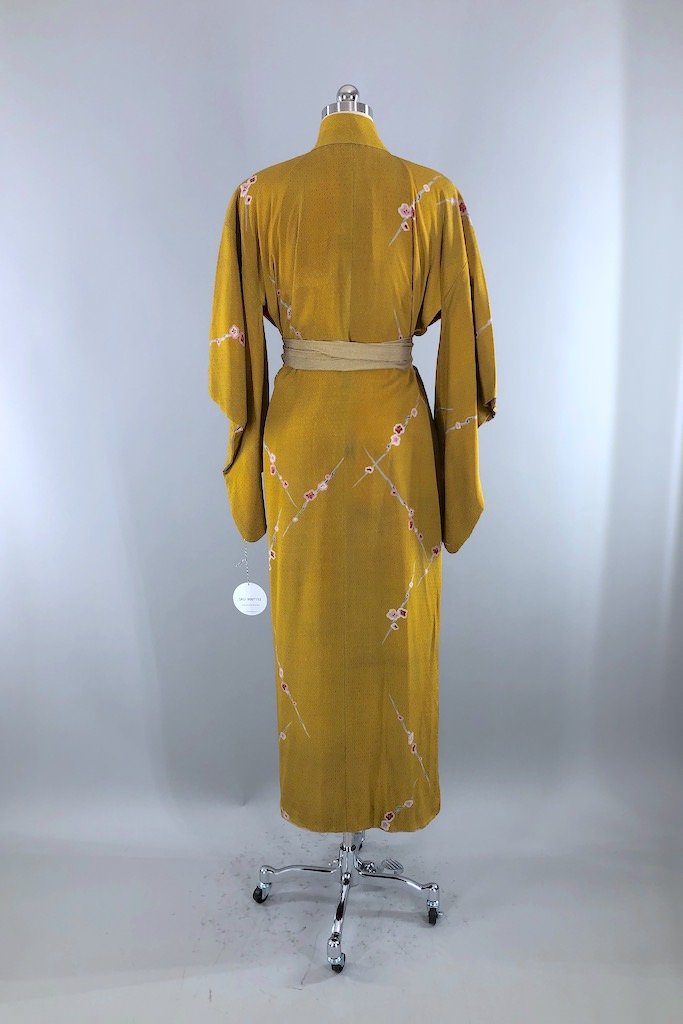Vintage Mustard Gold Silk Kimono Robe-ThisBlueBird - Modern Vintage
