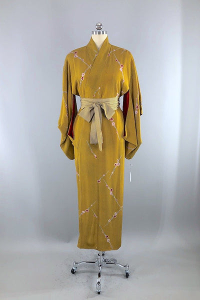 Vintage Mustard Gold Silk Kimono Robe-ThisBlueBird - Modern Vintage