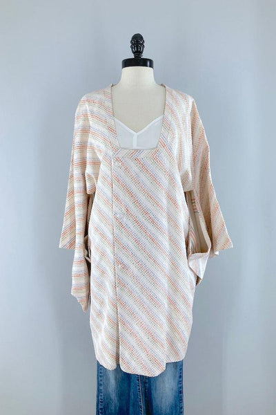 Vintage Muted Shibori Silk Kimono Jacket-ThisBlueBird