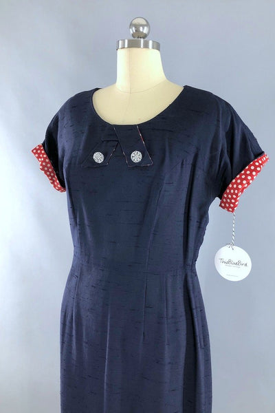Vintage 1950s Navy Blue Day Dress-ThisBlueBird - Modern Vintage
