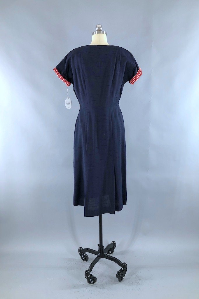 Vintage 1950s Navy Blue Day Dress-ThisBlueBird - Modern Vintage