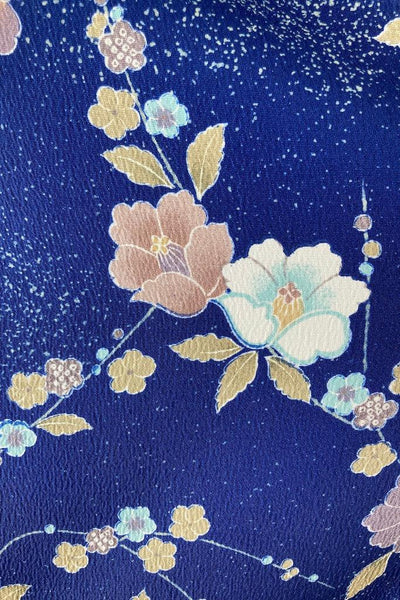 Vintage Navy Blue Floral Print Kimono Robe-ThisBlueBird