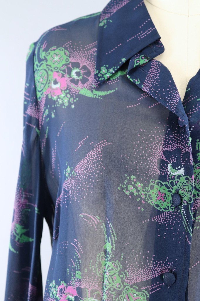 Vintage Navy Blue Novelty Print Dress - ThisBlueBird