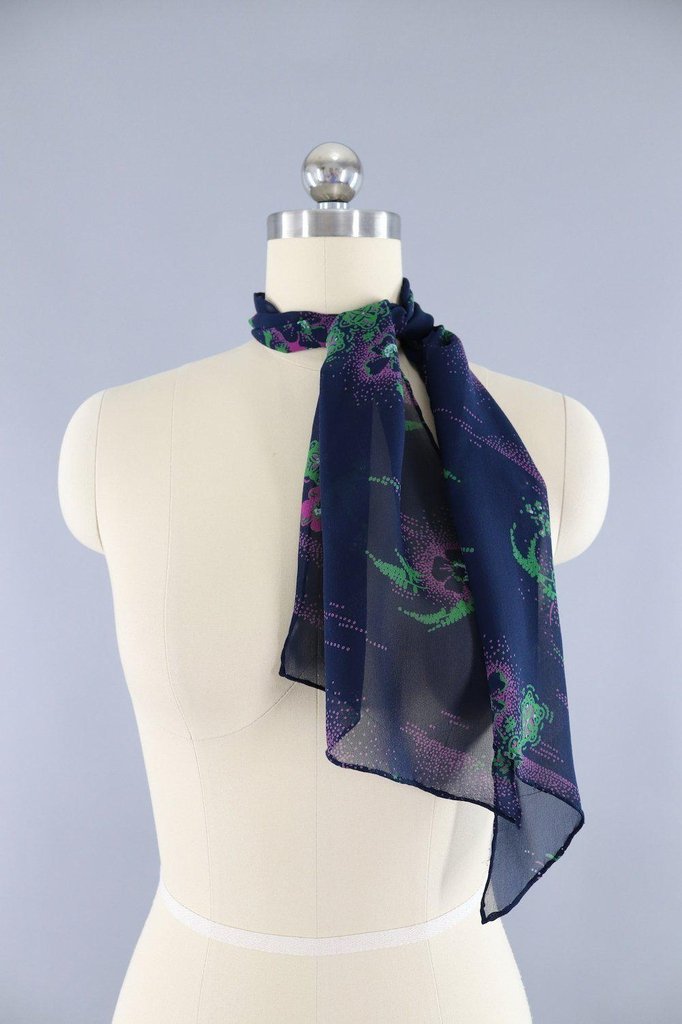 Vintage Navy Blue Novelty Print Dress - ThisBlueBird