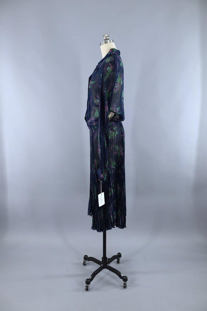 Vintage Navy Blue Novelty Print Dress - ThisBlueBird