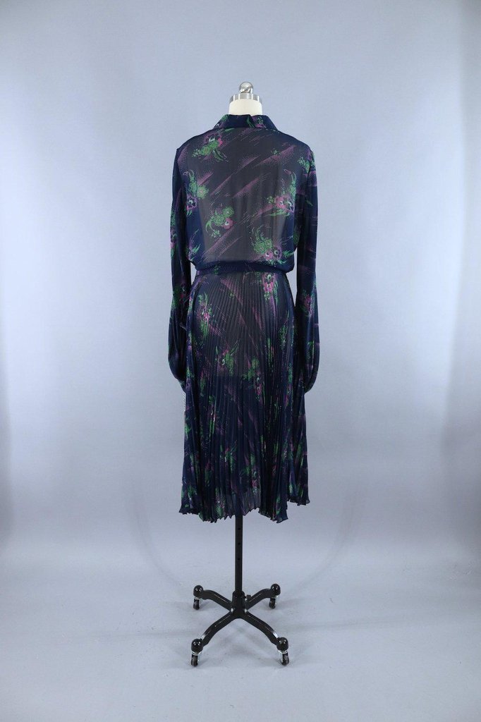 Vintage Navy Blue Novelty Print Dress - ThisBlueBird