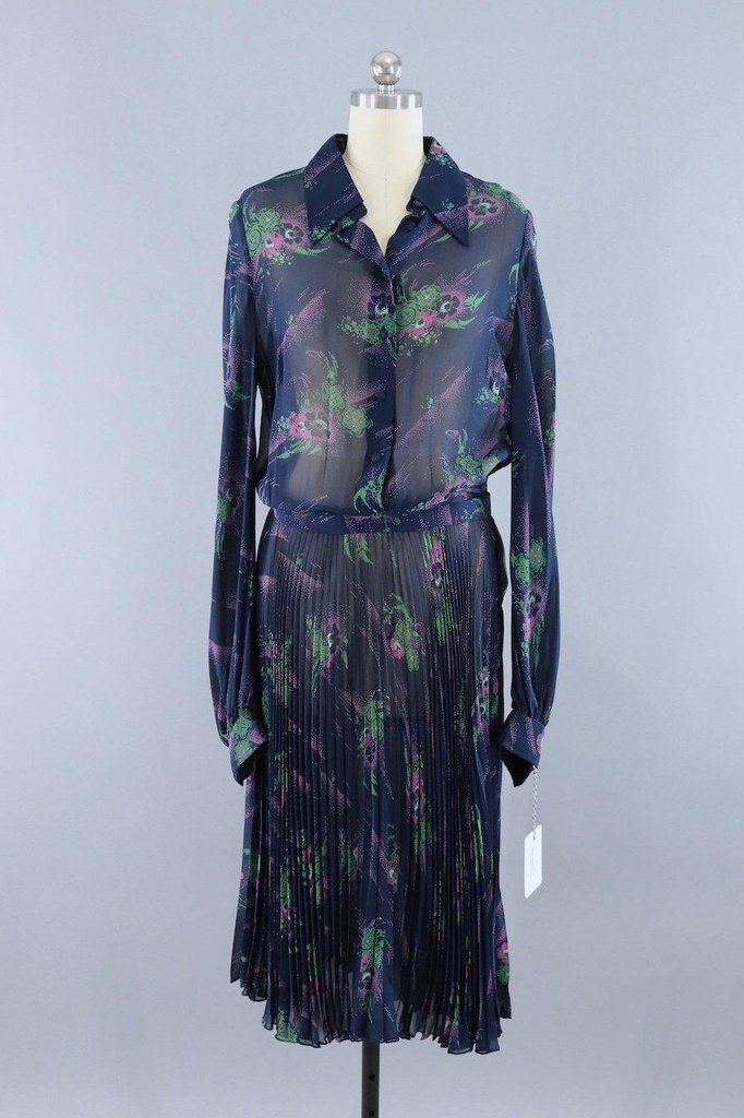 Vintage Navy Blue Novelty Print Dress - ThisBlueBird