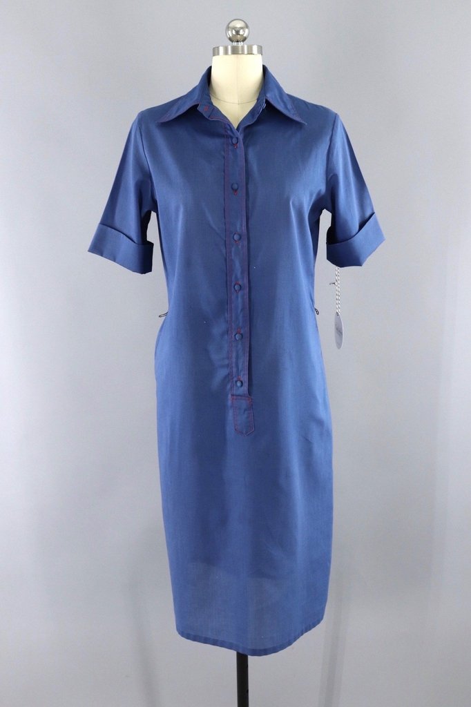 Vintage Navy Blue Lady Arrow Shirt Dress - ThisBlueBird