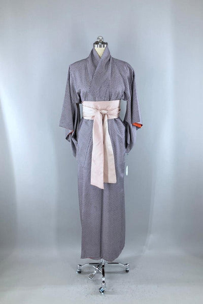 Vintage Navy Blue Mini Floral Kimono Robe-ThisBlueBird