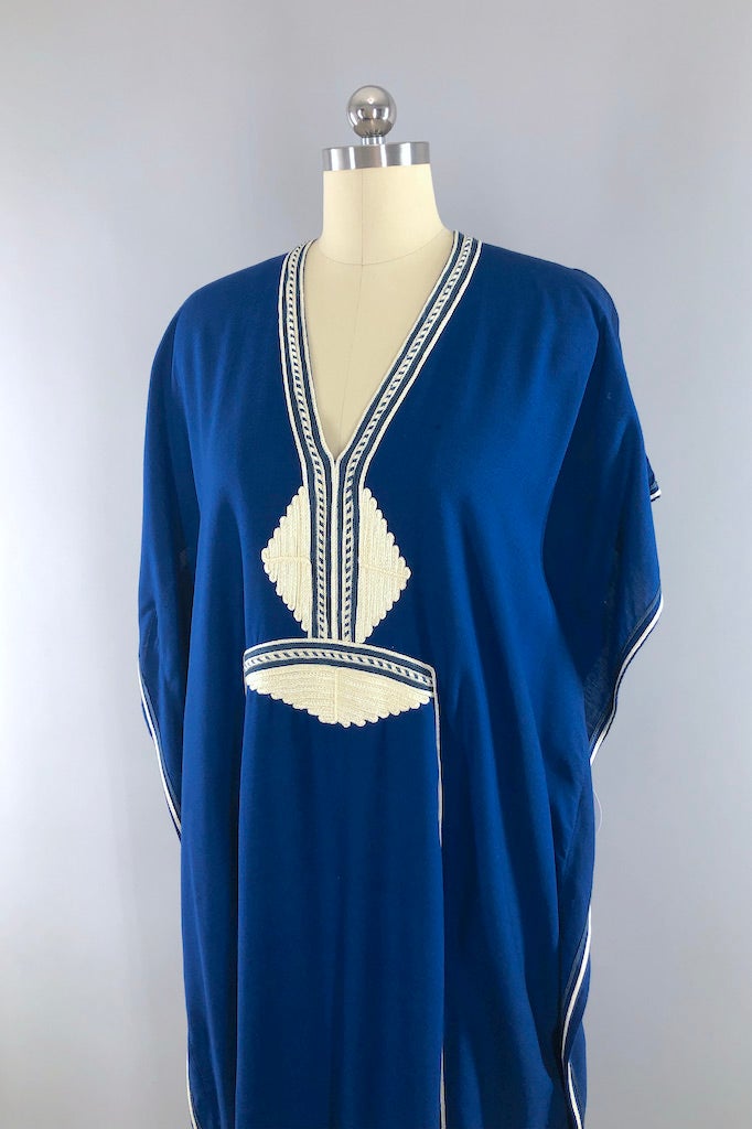 Vintage Navy Blue Moroccan Caftan Dress-ThisBlueBird