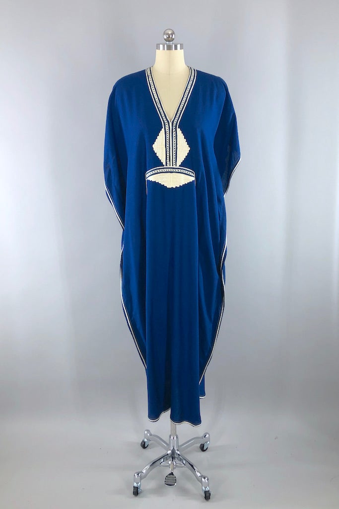 Vintage Navy Blue Moroccan Caftan Dress-ThisBlueBird