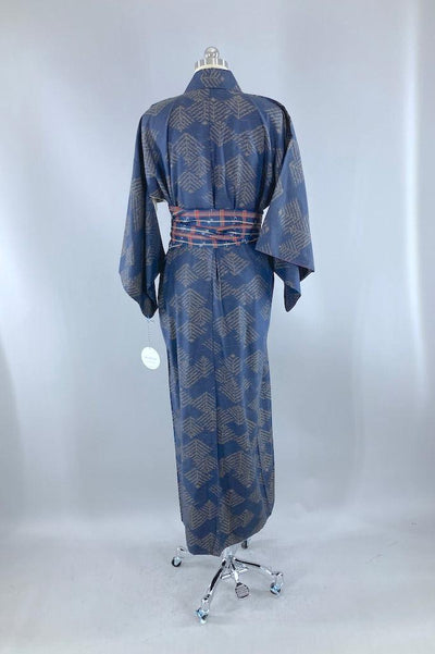Vintage Navy Blue Raw Silk Kimono-ThisBlueBird