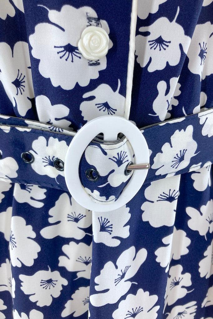 Vintage Navy Floral Print Day Dress-ThisBlueBird