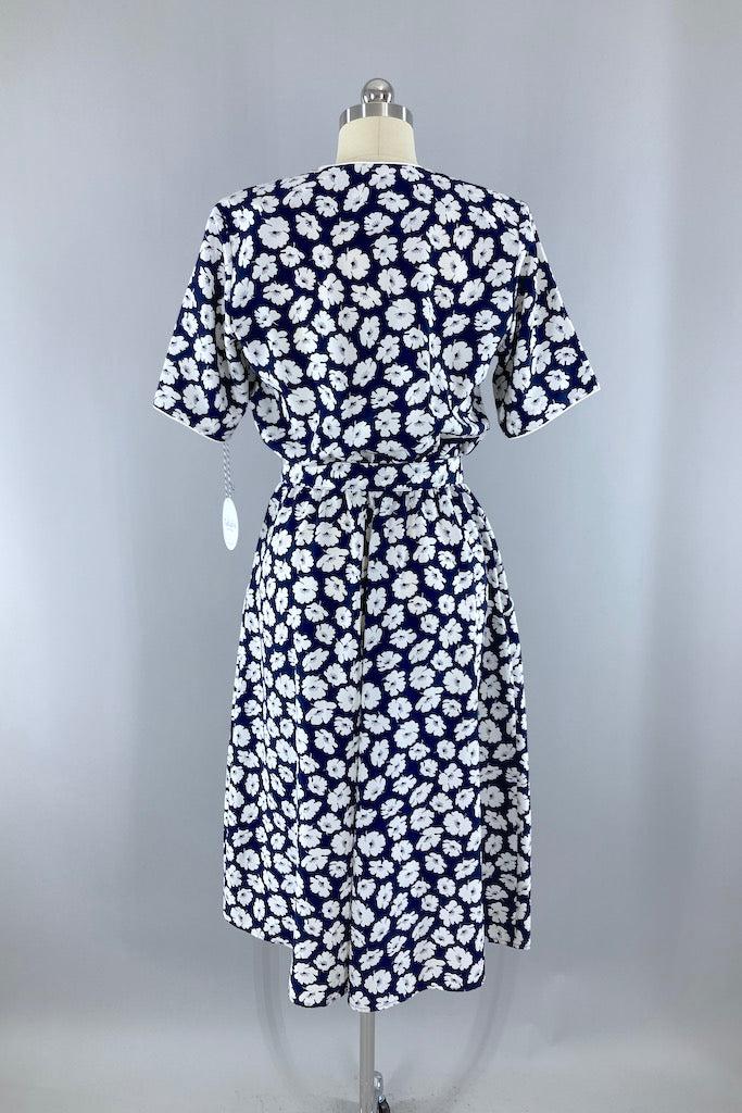 Vintage Navy Floral Print Day Dress-ThisBlueBird