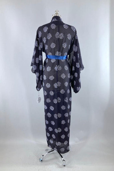 Vintage Navy Shibori Silk Kimono Robe-ThisBlueBird