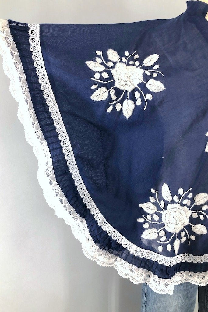 Vintage Navy &amp; White Embroidered Tunic-ThisBlueBird - Modern Vintage