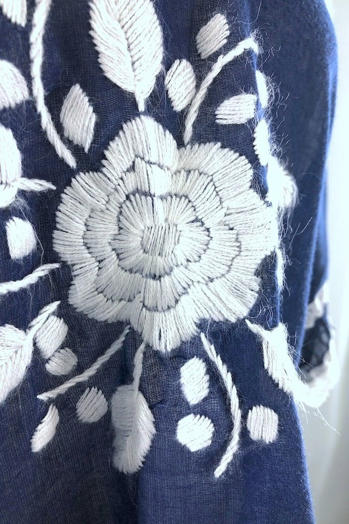 Vintage Navy &amp; White Embroidered Tunic-ThisBlueBird - Modern Vintage