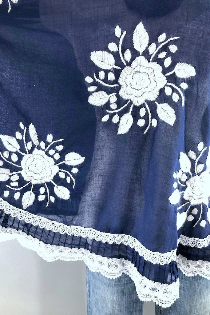 Vintage Navy &amp; White Embroidered Tunic-ThisBlueBird - Modern Vintage