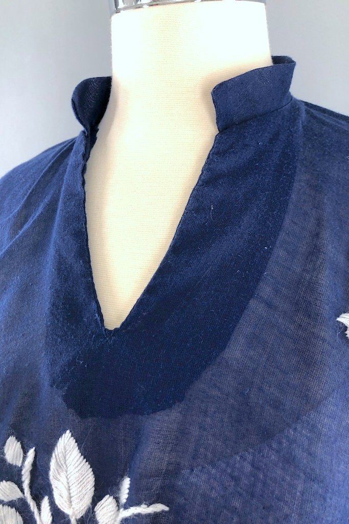 Vintage Navy &amp; White Embroidered Tunic-ThisBlueBird - Modern Vintage