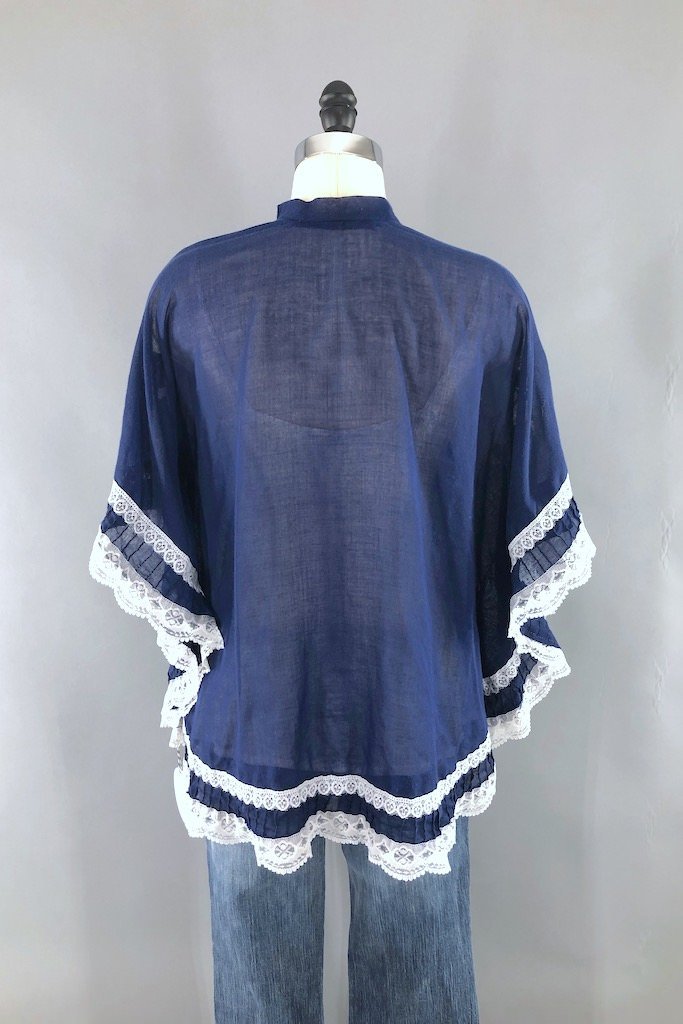 Vintage Navy &amp; White Embroidered Tunic-ThisBlueBird - Modern Vintage