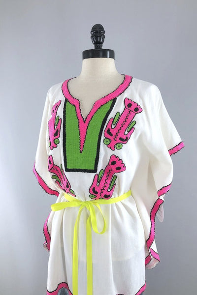 Vintage Neon Pink Embroidered Tunic-ThisBlueBird - Modern Vintage