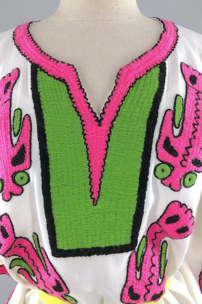 Vintage Neon Pink Embroidered Tunic-ThisBlueBird - Modern Vintage