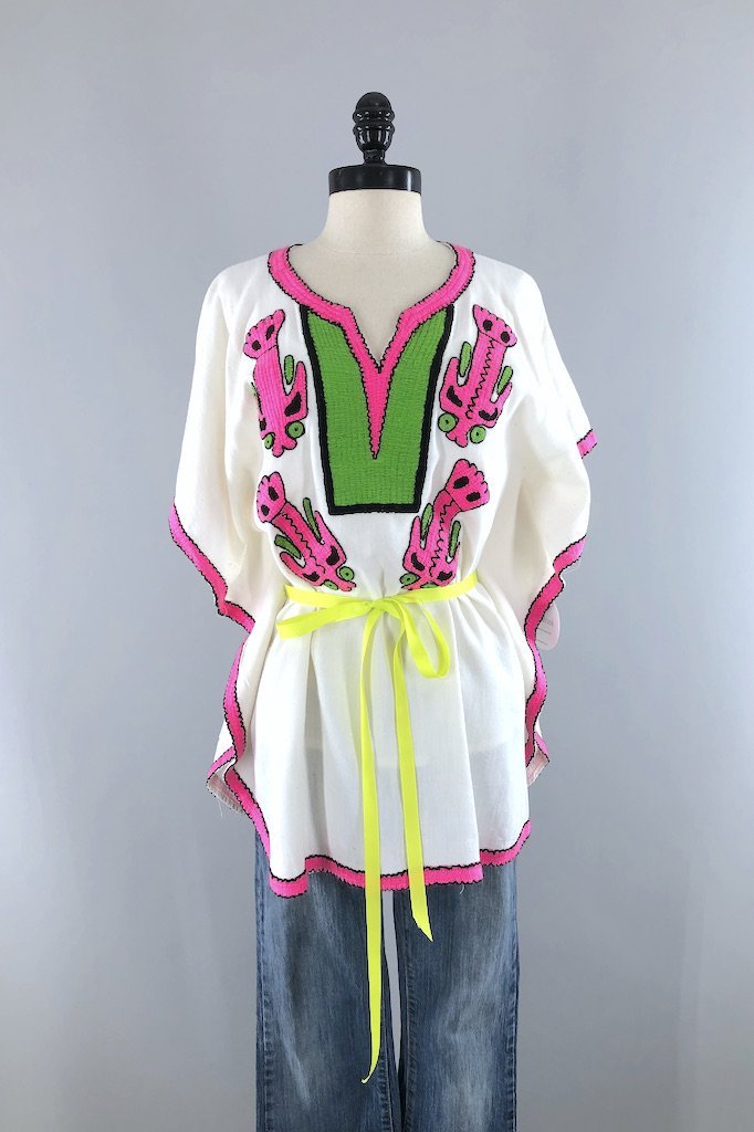 Vintage Neon Pink Embroidered Tunic-ThisBlueBird - Modern Vintage
