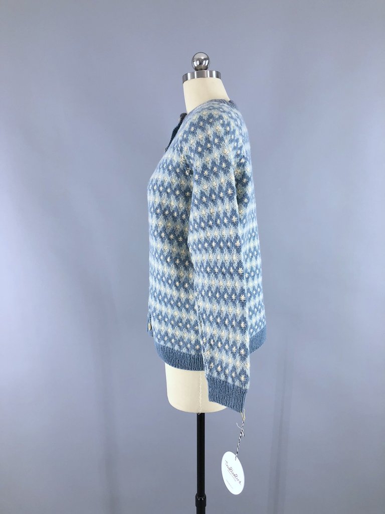 Vintage 1970s Nordic Wool Cardigan Sweater / Sky Blue - ThisBlueBird