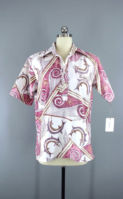 Vintage 1970s Novelty Print Hawaiian Fish Shirt / Go Barefoot-ThisBlueBird - Modern Vintage