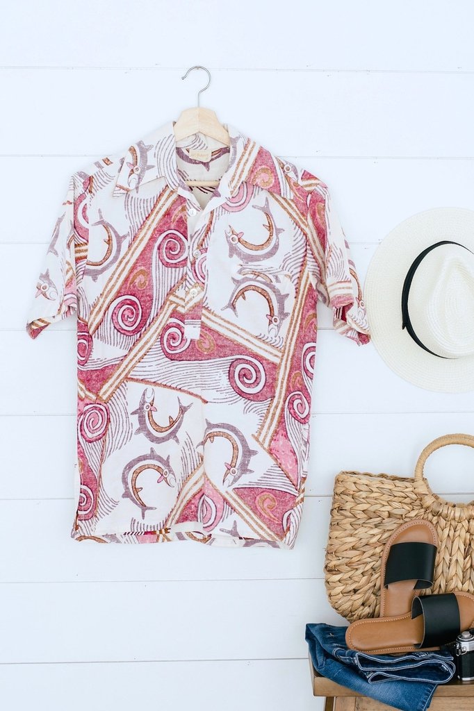 Vintage 1970s Novelty Print Hawaiian Fish Shirt / Go Barefoot-ThisBlueBird - Modern Vintage