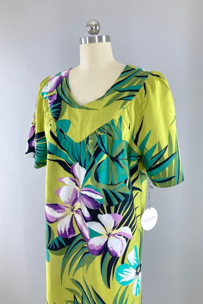 Vintage Olive Geen Hawaiian Dress-ThisBlueBird