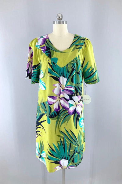 Vintage Olive Geen Hawaiian Dress-ThisBlueBird