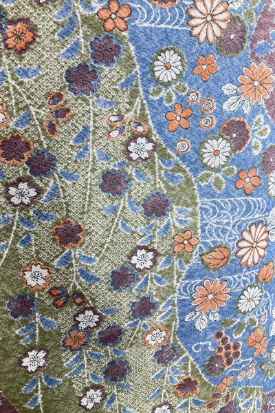 Vintage Olive Green & Blue Floral Kimono Robe-ThisBlueBird