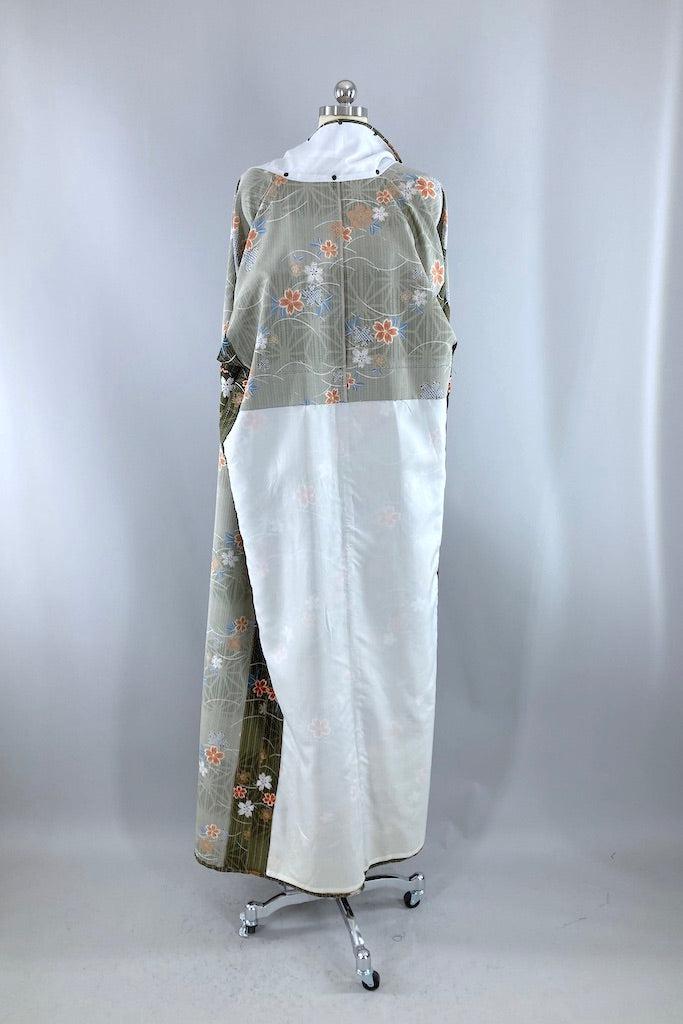 Vintage Olive Green Floral Print Kimono Robe-ThisBlueBird
