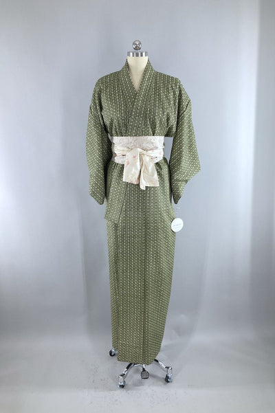 Vintage Olive Green Geometric Kimono Robe-ThisBlueBird