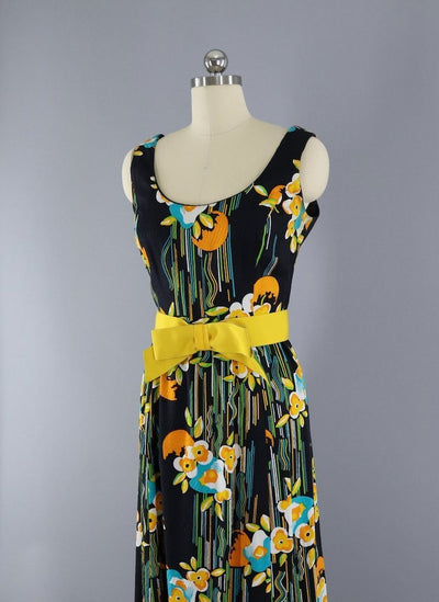 Vintage 1960s Maxi Dress & Jacket Set / Tropical Hawaiian Orange Blossom Floral Print - ThisBlueBird