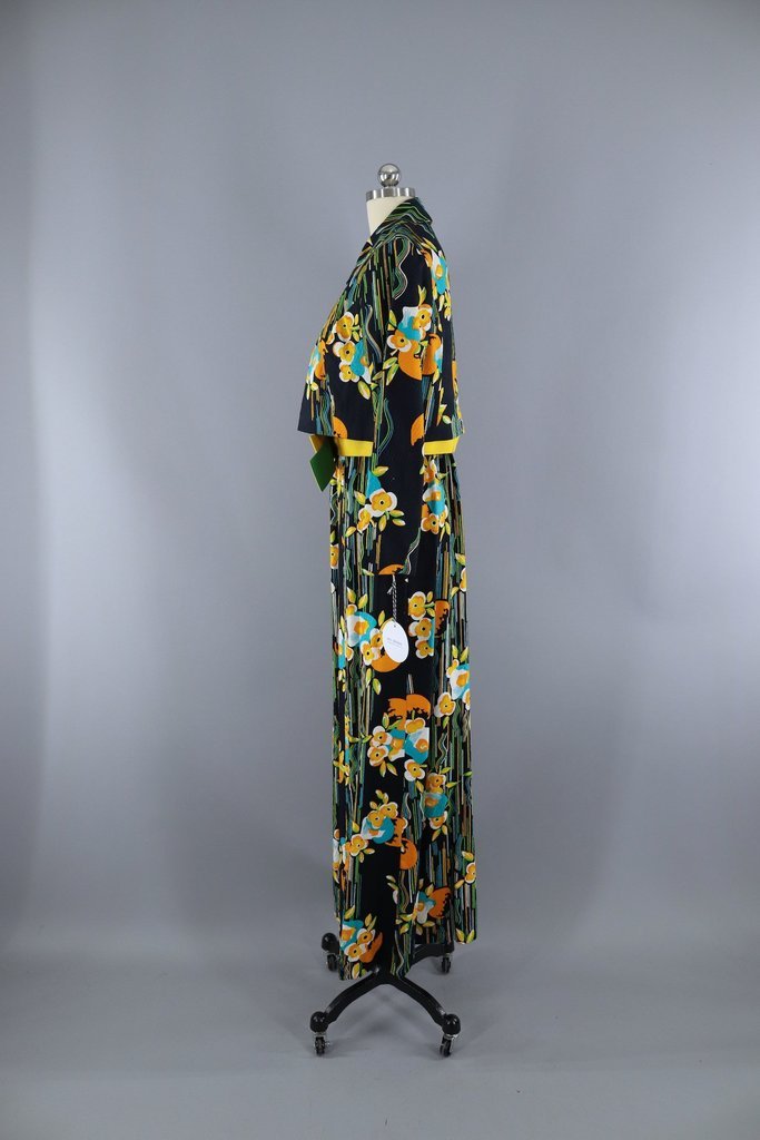 Vintage 1960s Maxi Dress & Jacket Set / Tropical Hawaiian Orange Blossom Floral Print - ThisBlueBird