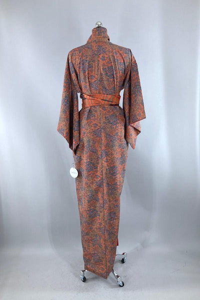 Vintage Orange & Blue Floral Print Kimono-ThisBlueBird