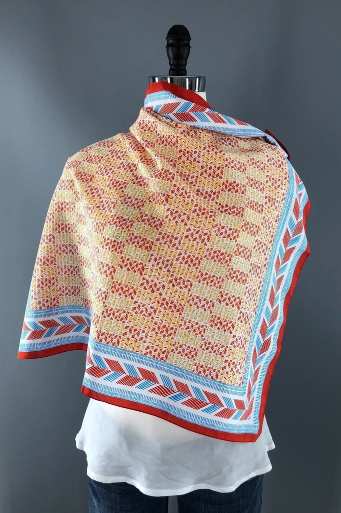 Vintage Orange Chevron Print Scarf-ThisBlueBird - Modern Vintage