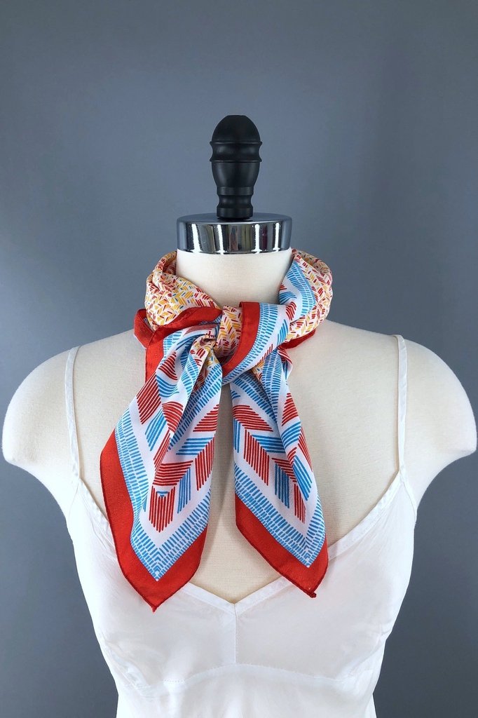 Vintage Orange Chevron Print Scarf-ThisBlueBird - Modern Vintage