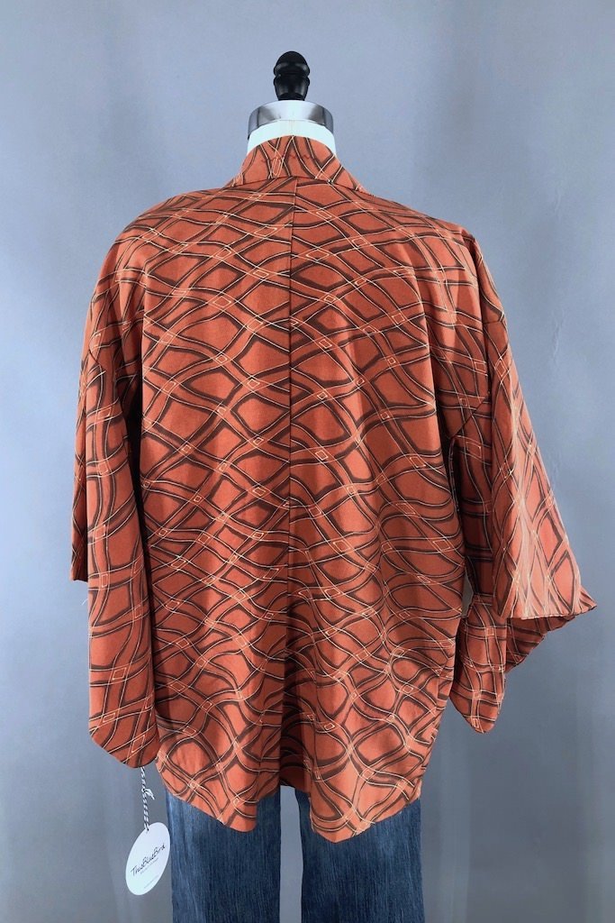 Vintage Orange Diamonds Silk Kimono Cardigan-ThisBlueBird - Modern Vintage
