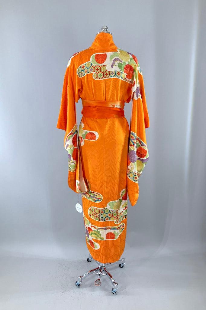Vintage Orange Embroidered Kimono Robe-ThisBlueBird